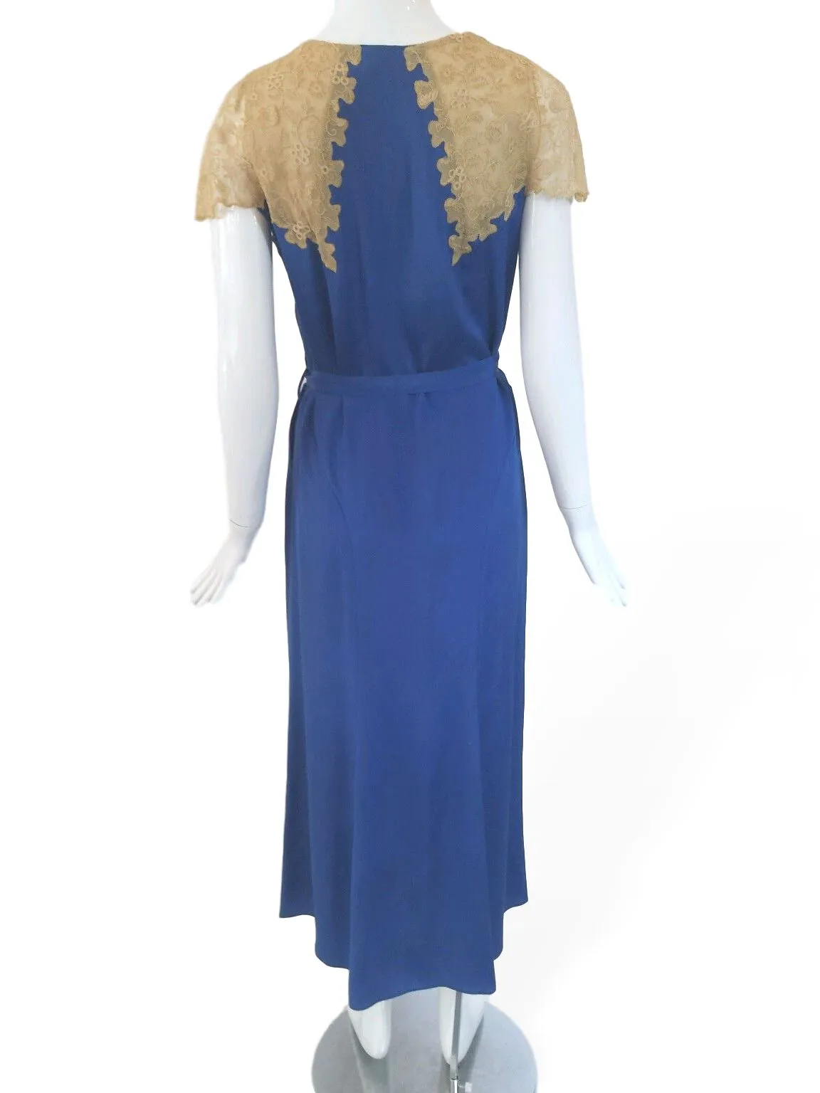 30s Dress in Cornflower Blue With Lace - sm, med