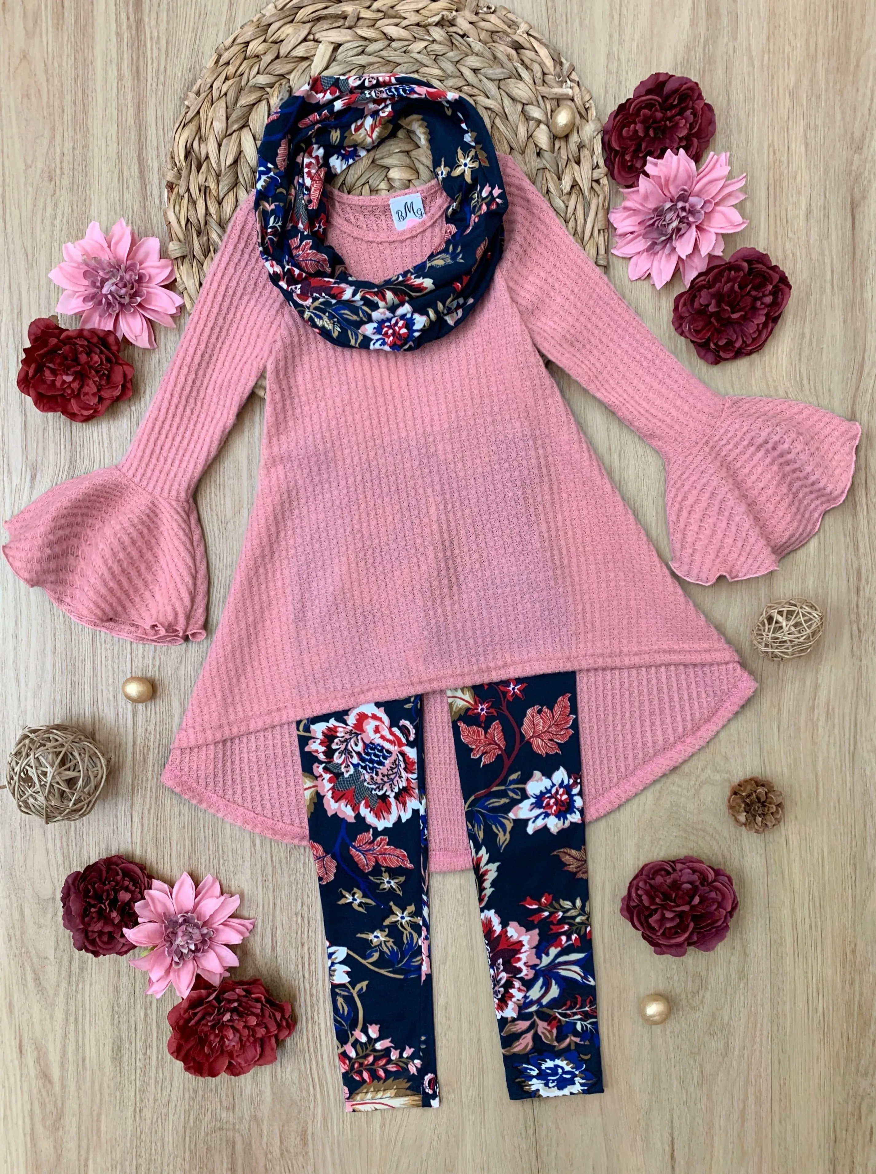 Abigail Peach Tunic, Paisley Leggings And Scarf Set