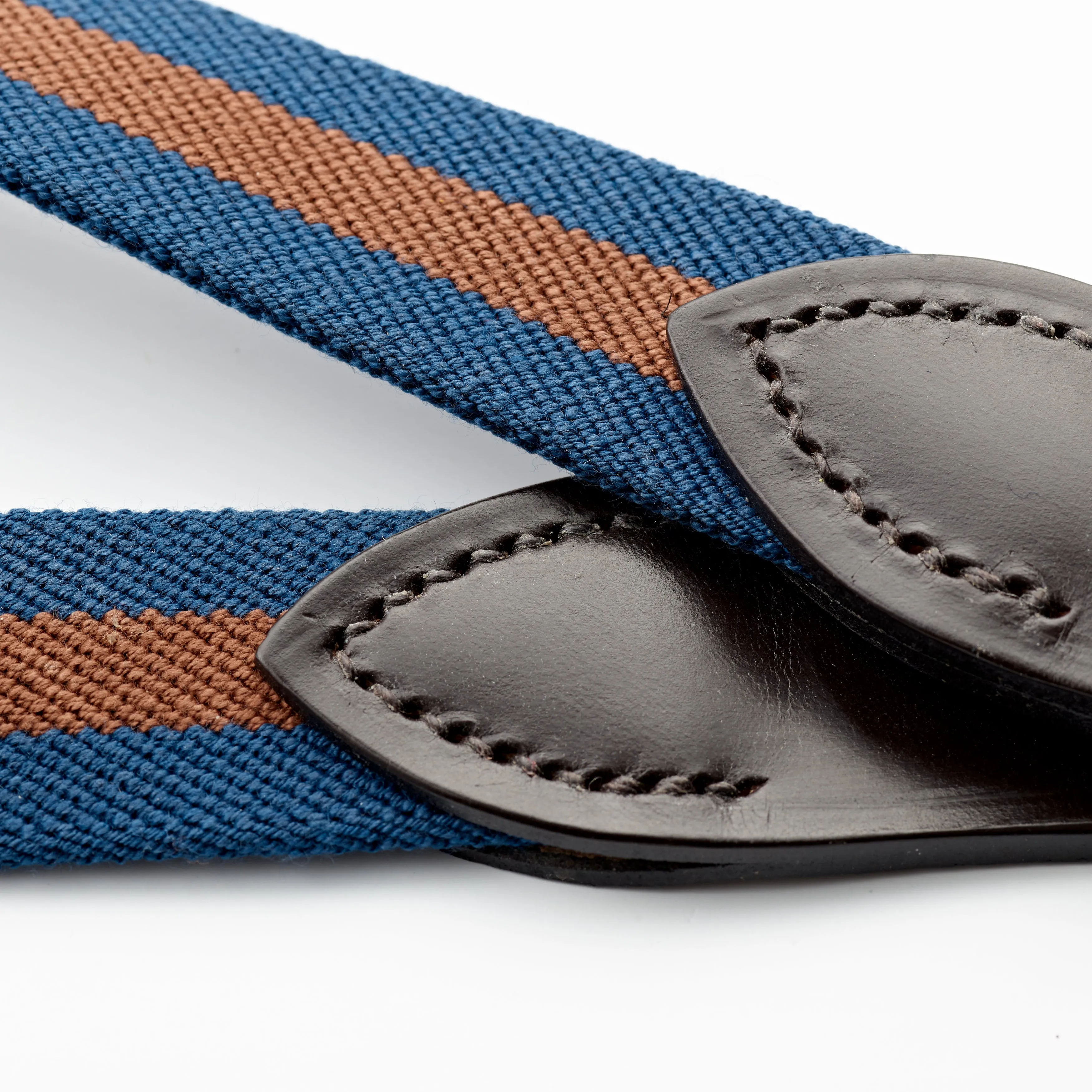 Admiral Blue and Caramel Brown Stripe Belt with Dark Havana Leather