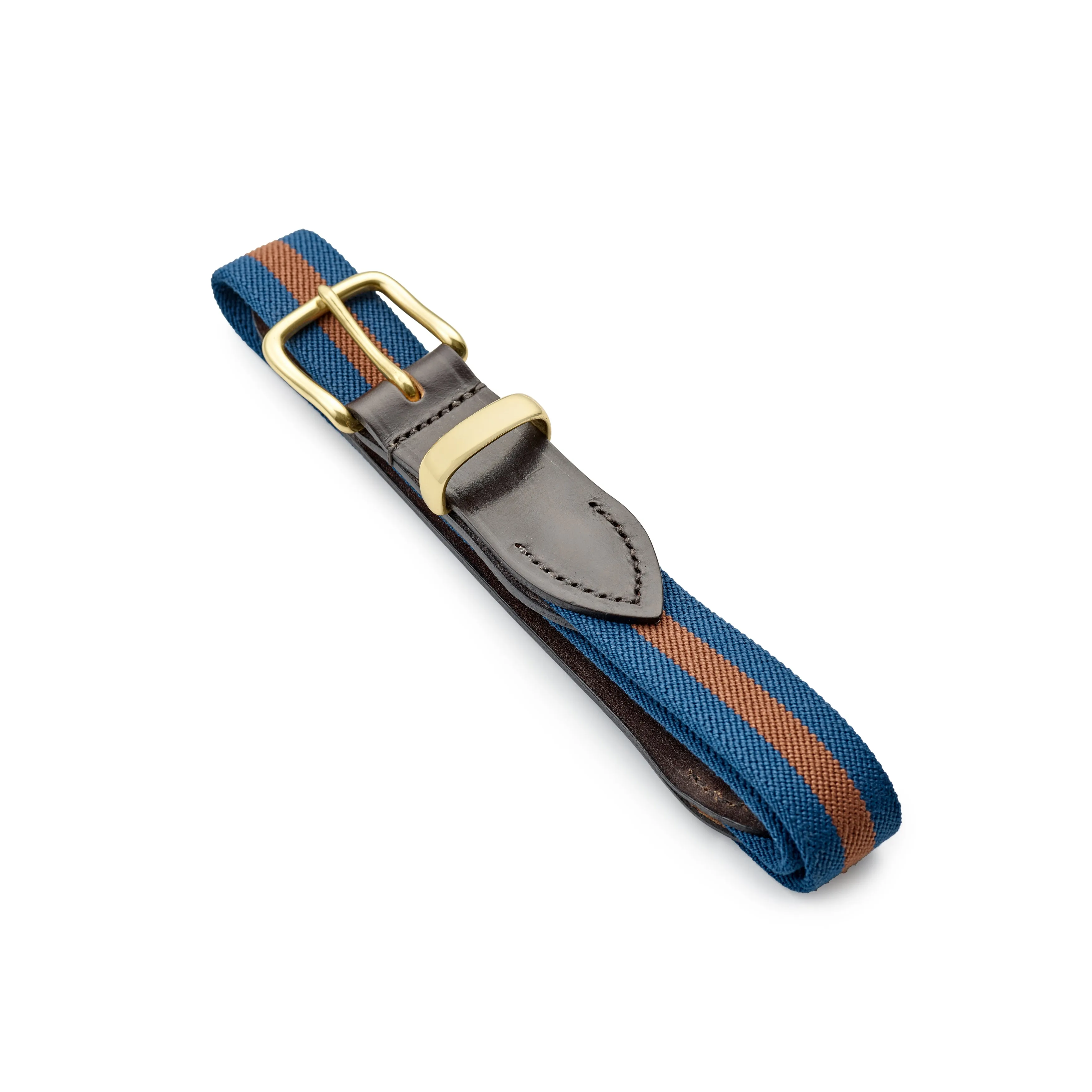 Admiral Blue and Caramel Brown Stripe Belt with Dark Havana Leather