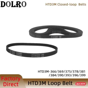 Arc HTD 3M Timing belt C=366 369 375 378 381 384 390 393 396 399 width 6/9/10/12/15/20mm Rubbe Closed Loop Synchronous pitch 3mm