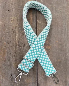 Bag Strap - Turquoise And White Polka Dot Print