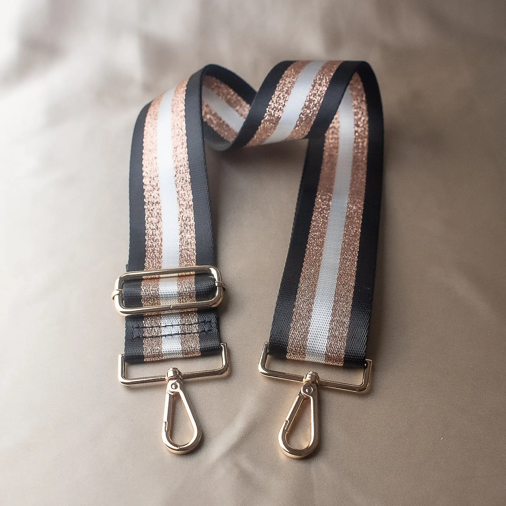 Black and Rose Gold Striped Purse Strap