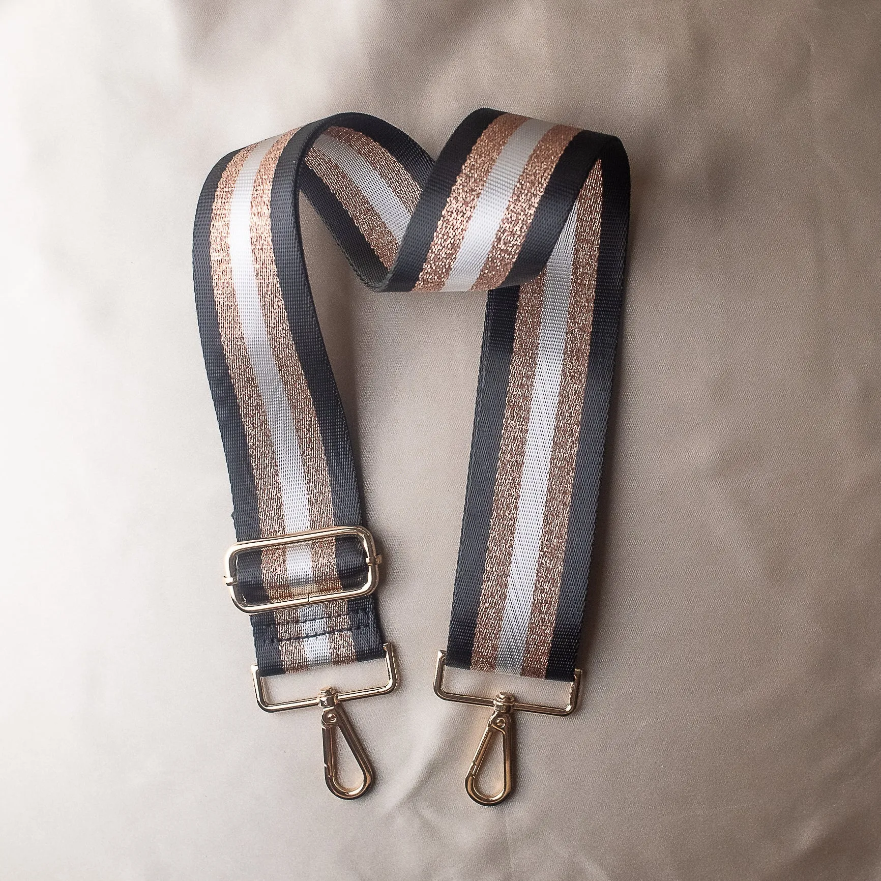 Black and Rose Gold Striped Purse Strap