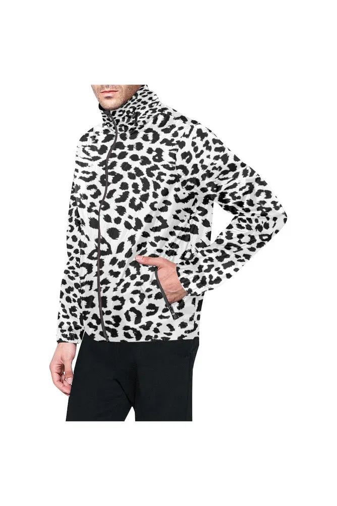 Black and White Leopard Print All Over Print Windbreaker for Men