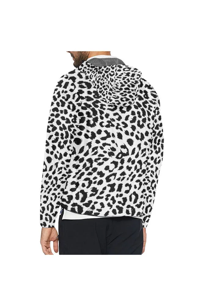 Black and White Leopard Print All Over Print Windbreaker for Men