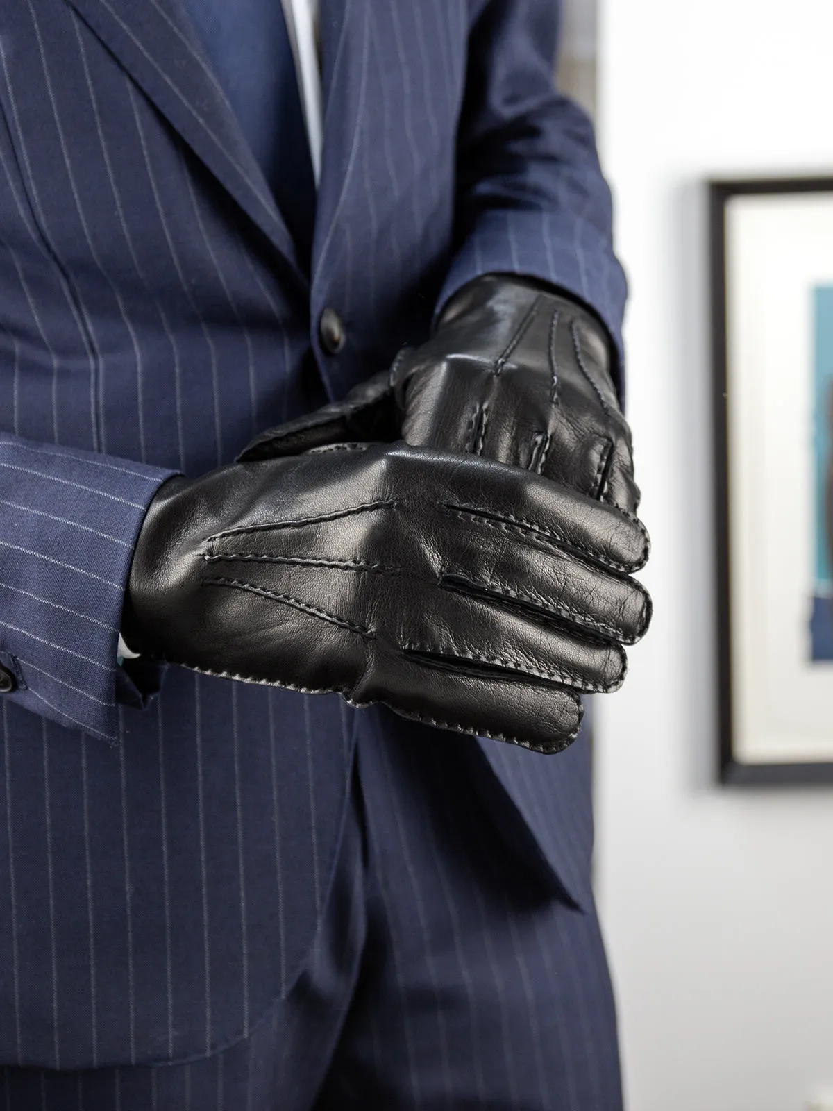 Black Cashmere-Lined Nappa Leather Gloves