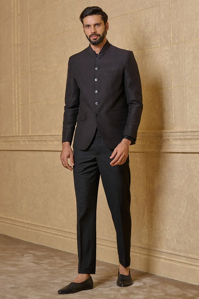 Black Classic Bandhgala With Zero Point Collar