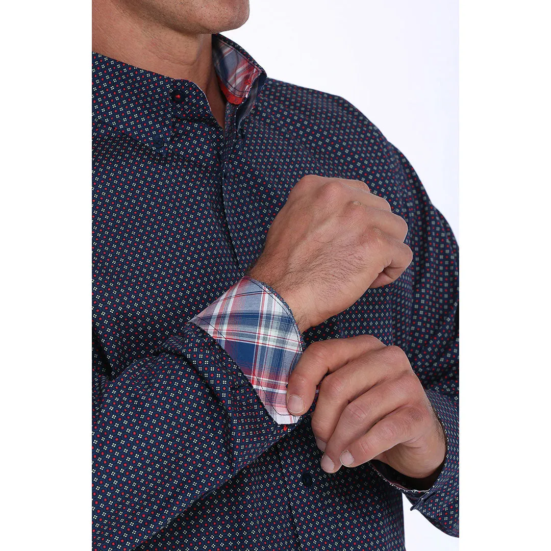 Cinch Navy, White & Red Geometric Print Mens Shirt