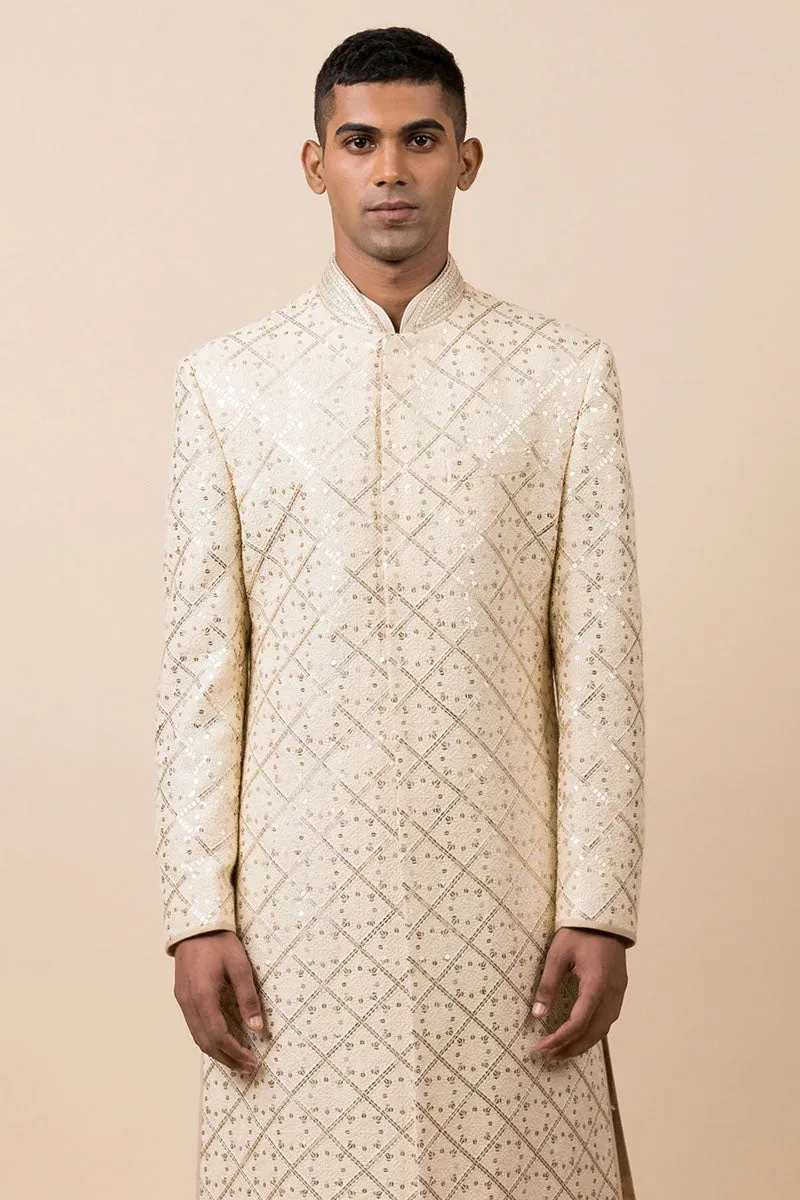 Classic Sherwani In Schiffli Base