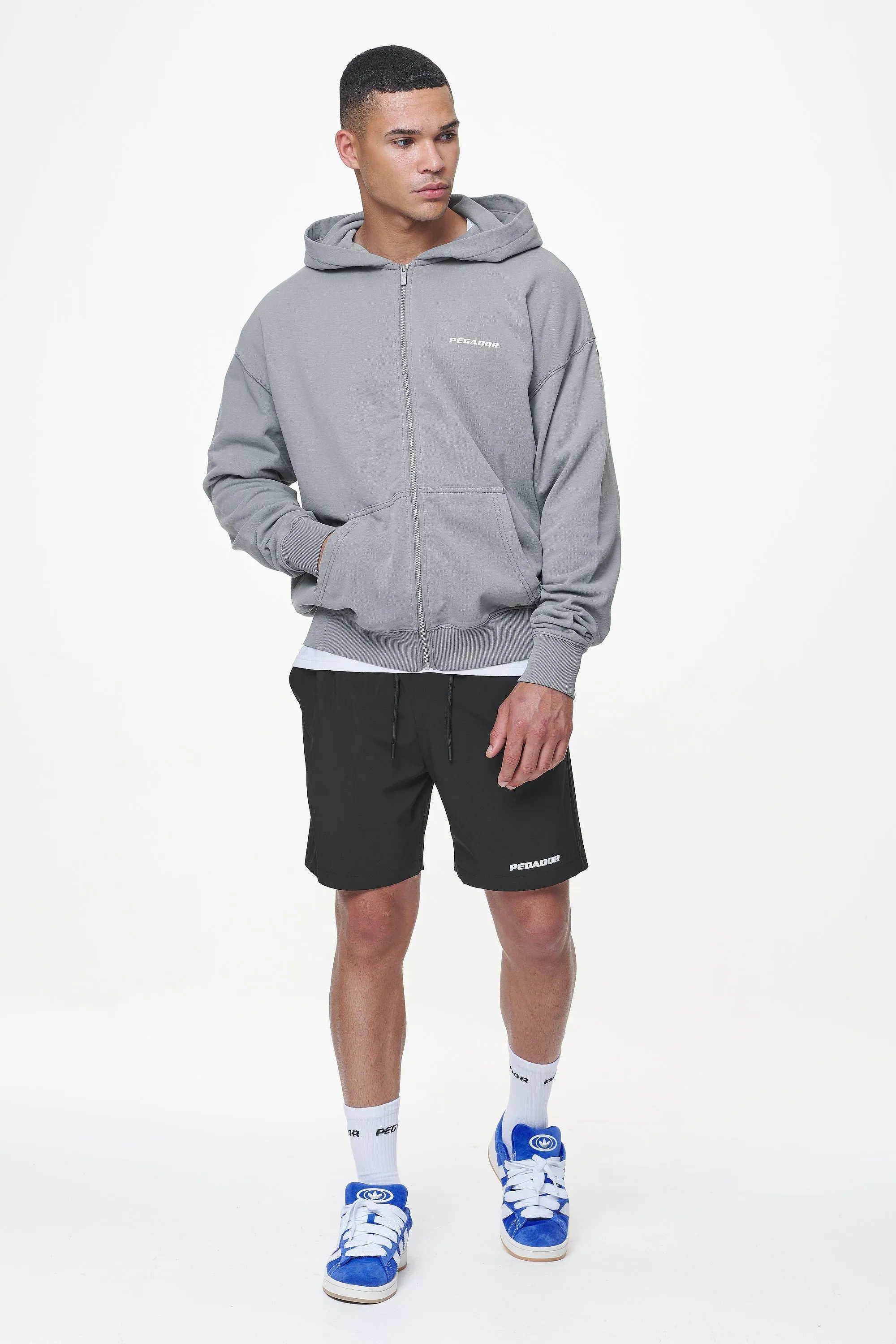 Colne Terry Logo Oversized Sweat Jacket Heavy Washed Cool Grey