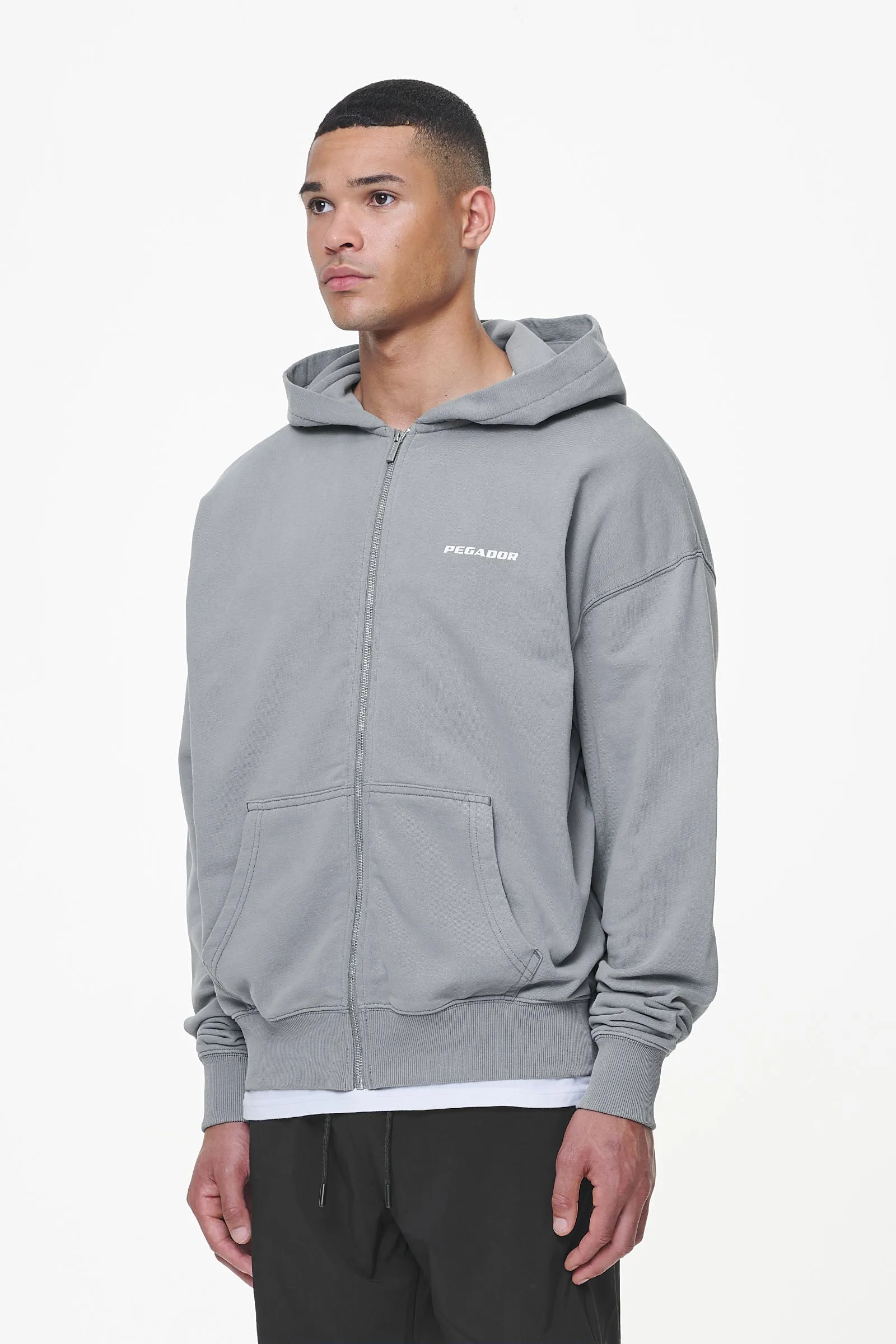 Colne Terry Logo Oversized Sweat Jacket Heavy Washed Cool Grey