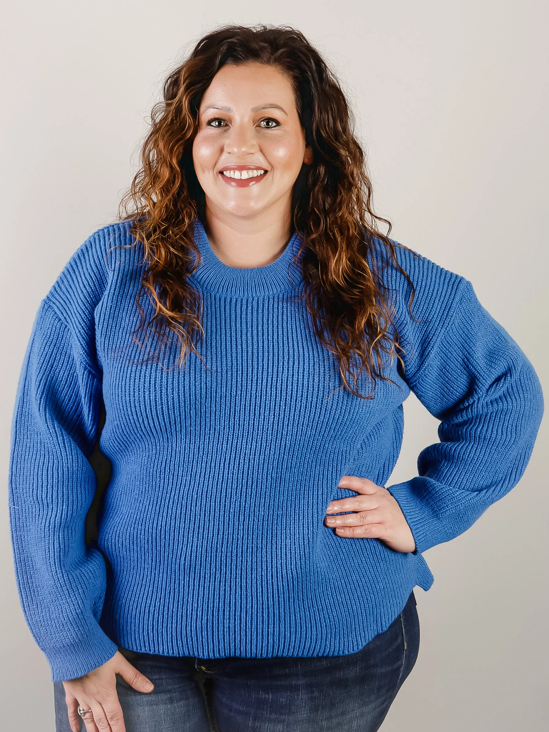 Curvy Royal Blue Round Neck Sweater