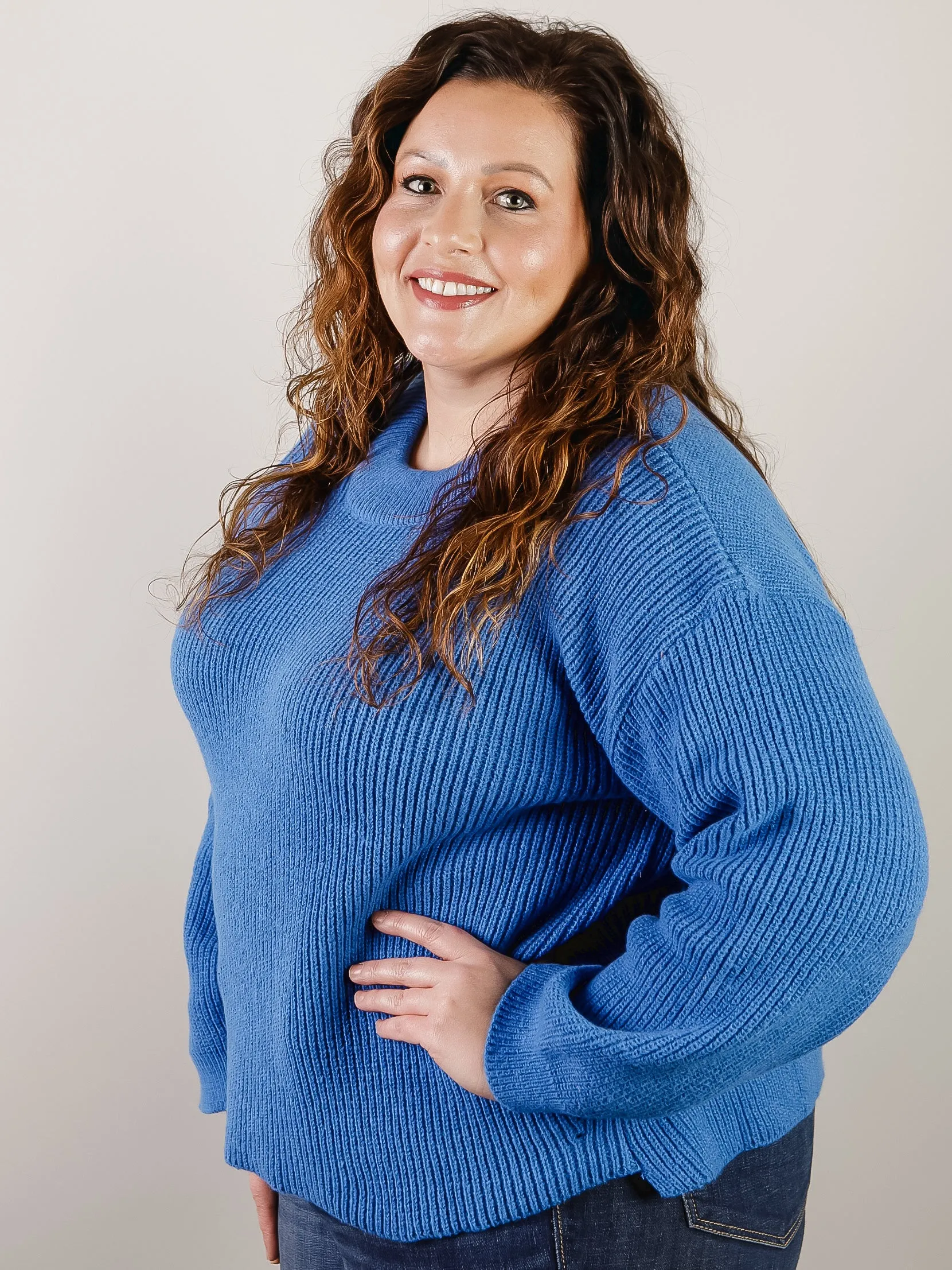 Curvy Royal Blue Round Neck Sweater