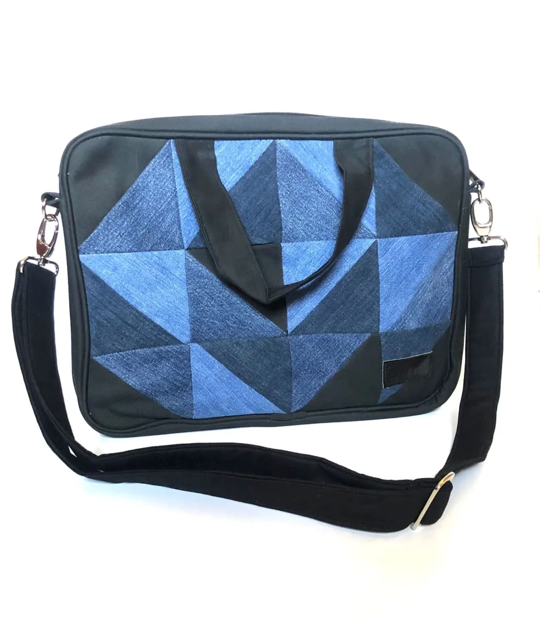 Denim Laptop Bag - Triangular Patchwork