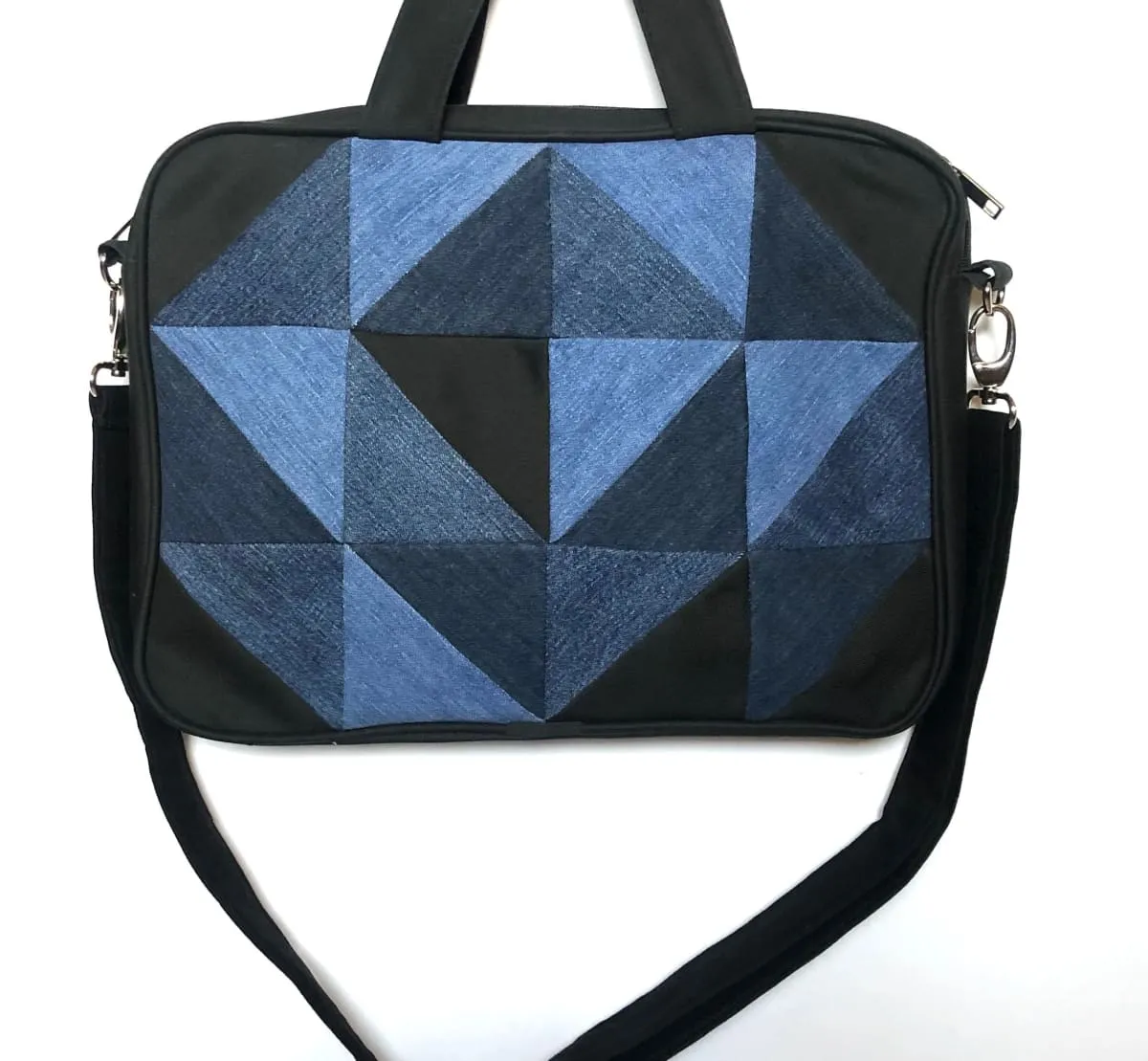 Denim Laptop Bag - Triangular Patchwork