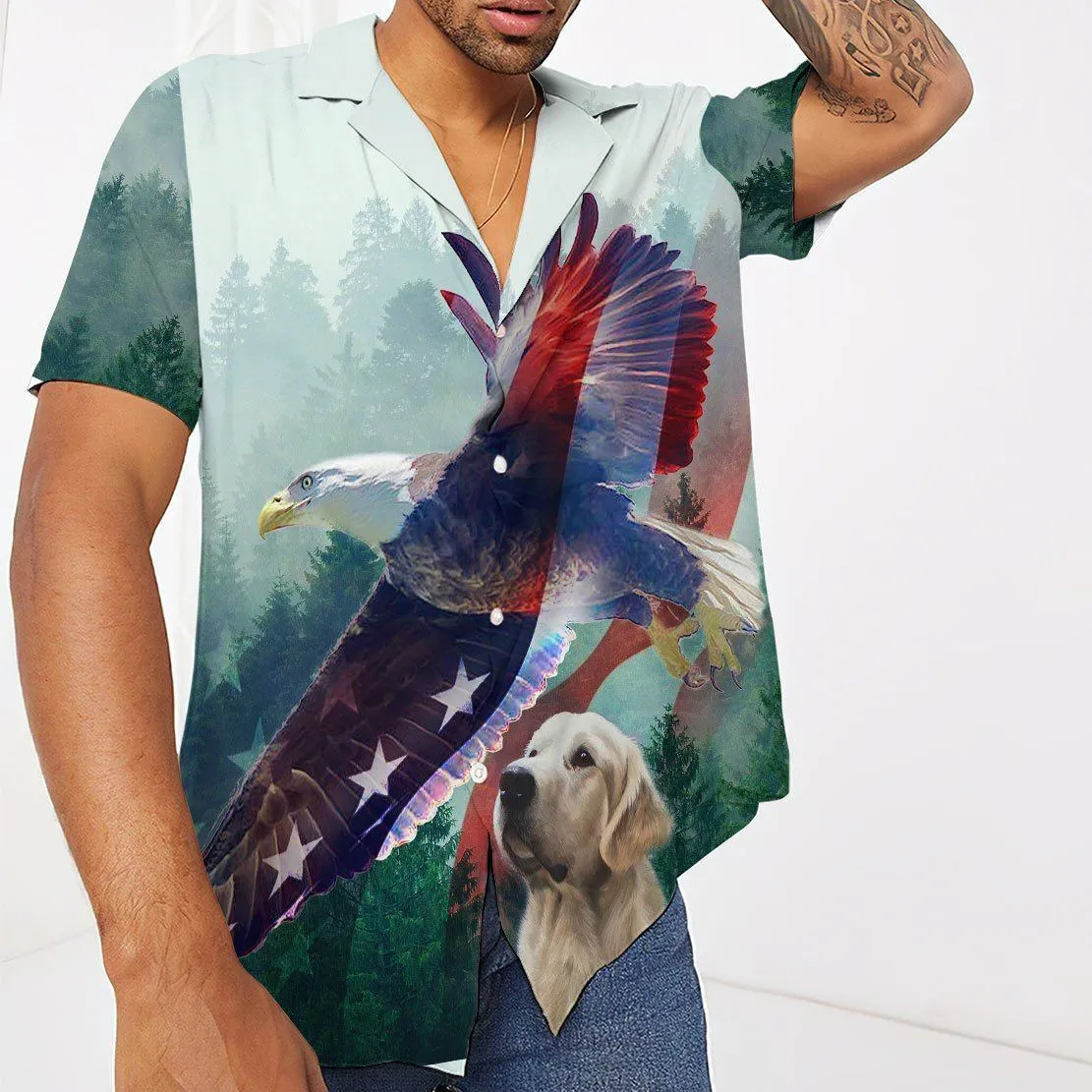 Gearhuman 3D American Eagle And Dog Hawaii Shirt