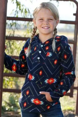 GIRL'S Cruel Girl SOUTHWESTERN PRINT POLAR FLEECE PULLOVER - NAVY