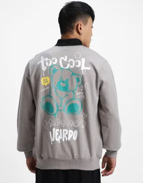 Grey Back Graphic Printed Varsity Jacket