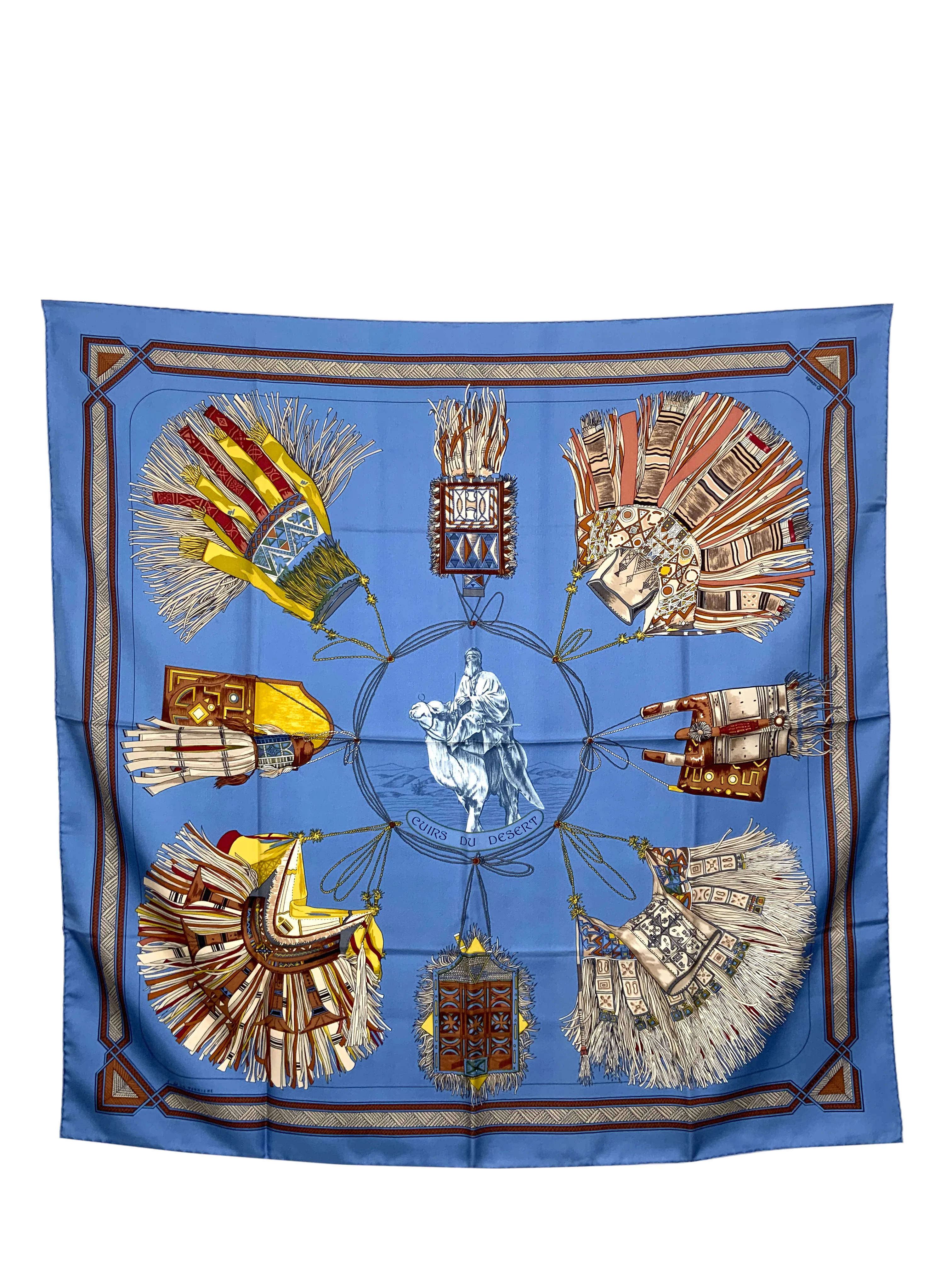 HERMES Cuirs du Desert Silk Scarf 90