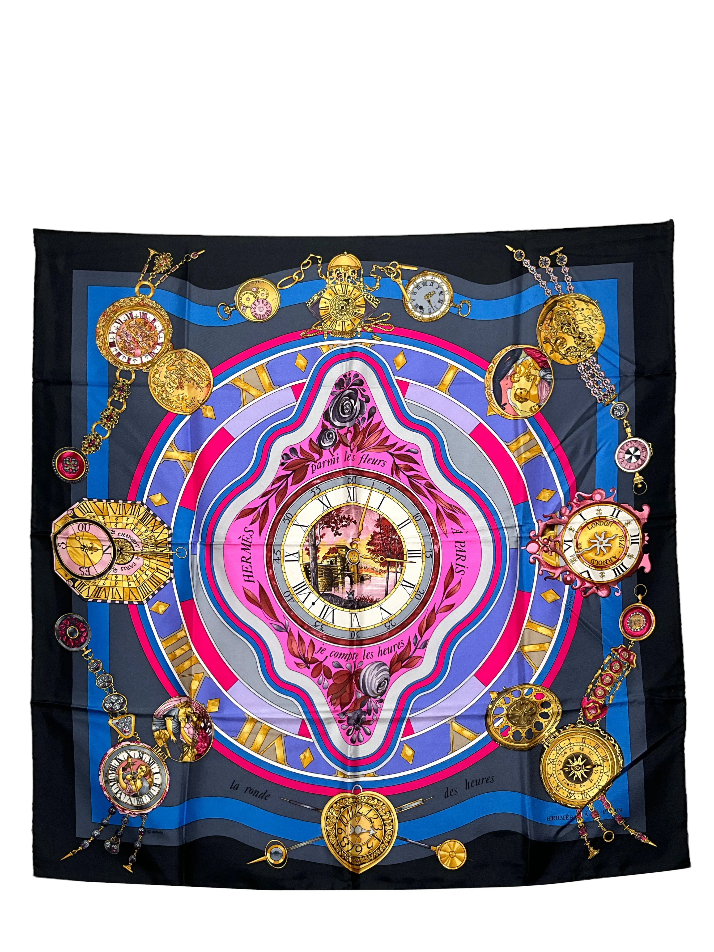 HERMES Parmi Les Fleurs Je Compte Les Heures Silk Scarf 90