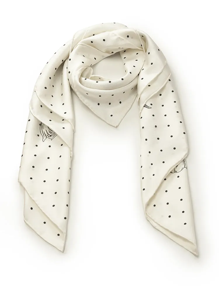 Iris And Polka Dots Printed 90 Square Pure Silk Scarf