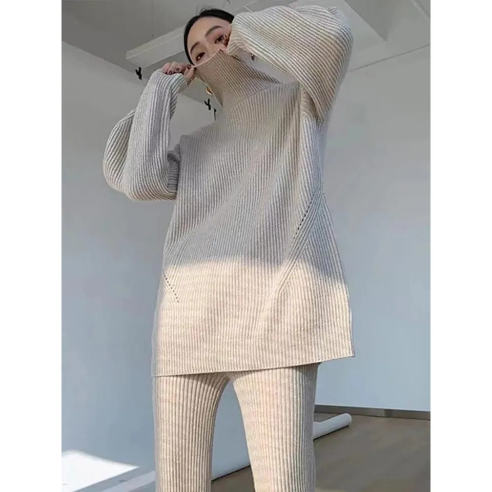 Knitted Sweater and Wide Pant Set