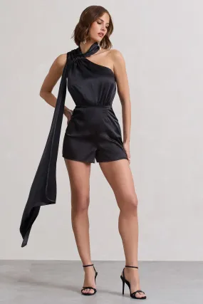 Ladies Day | Black Satin Scarf Detail Playsuit