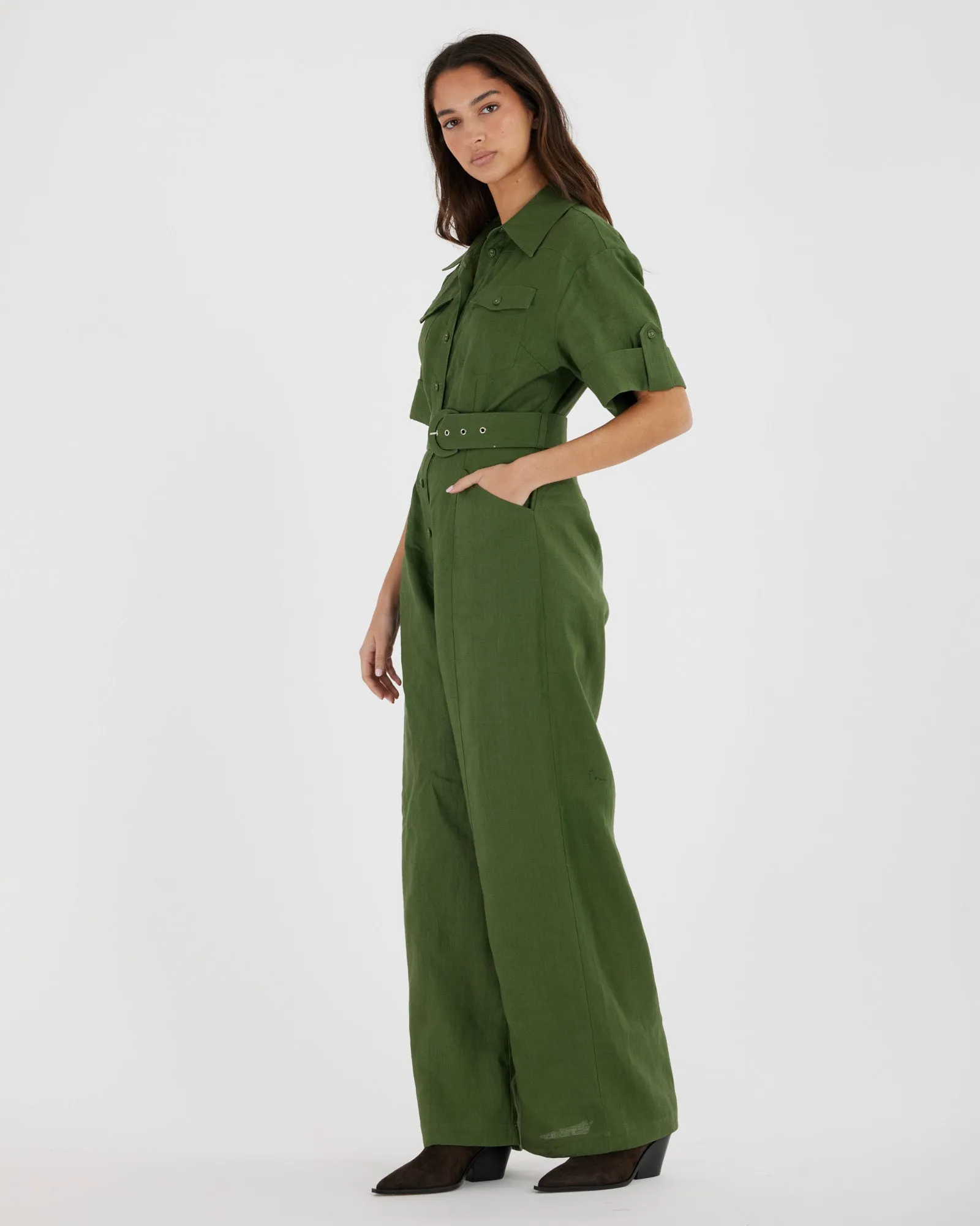 Lauren Linen Jumpsuit - Verdant