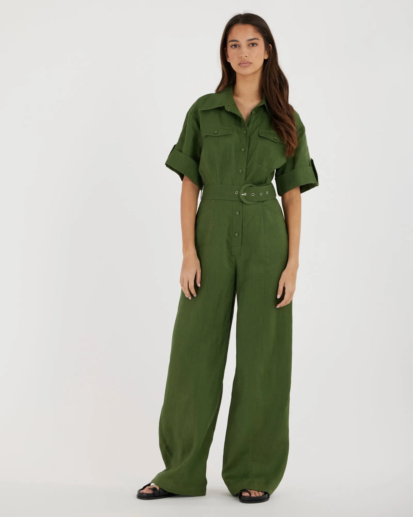 Lauren Linen Jumpsuit - Verdant