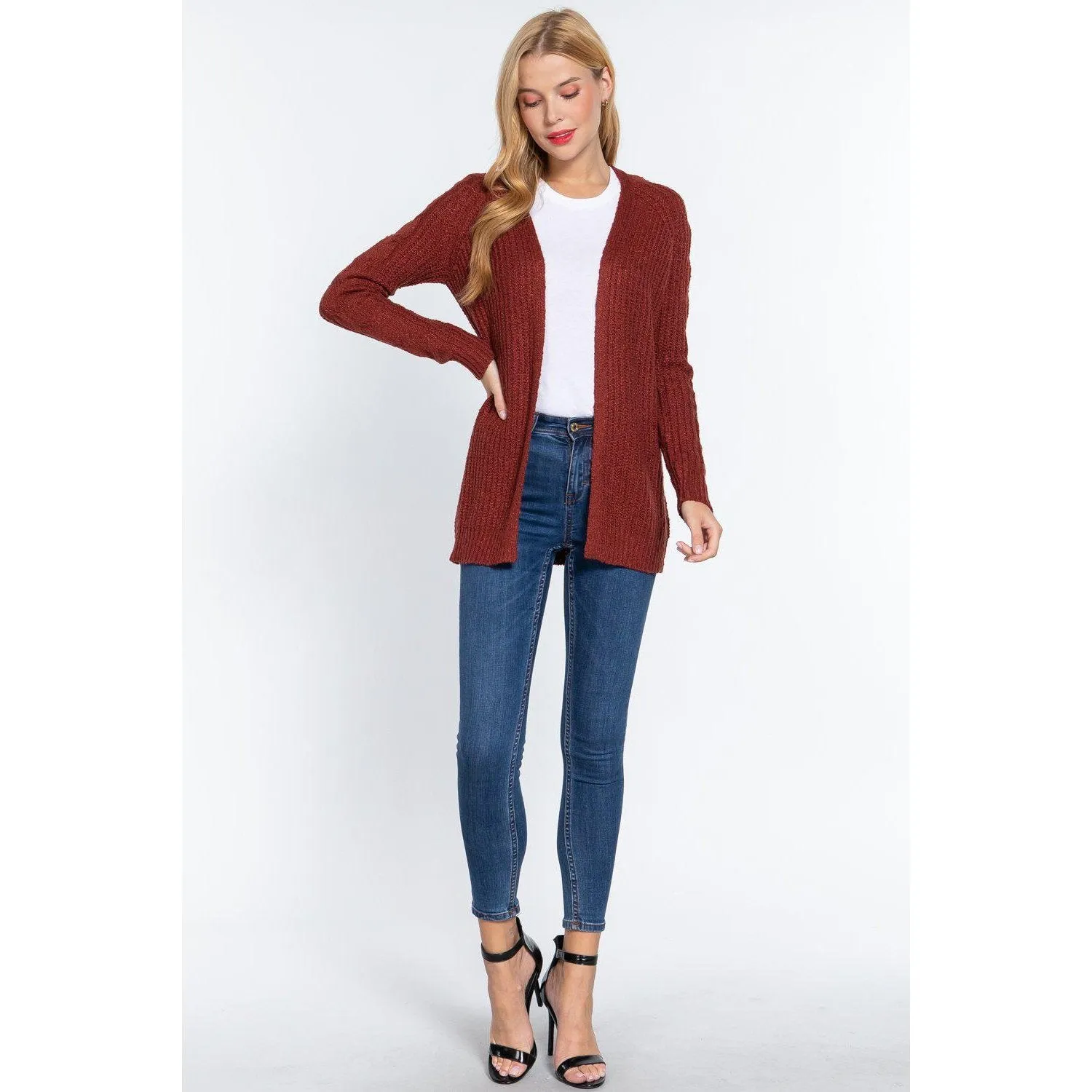 Long Slv Open Front Sweater Cardigan