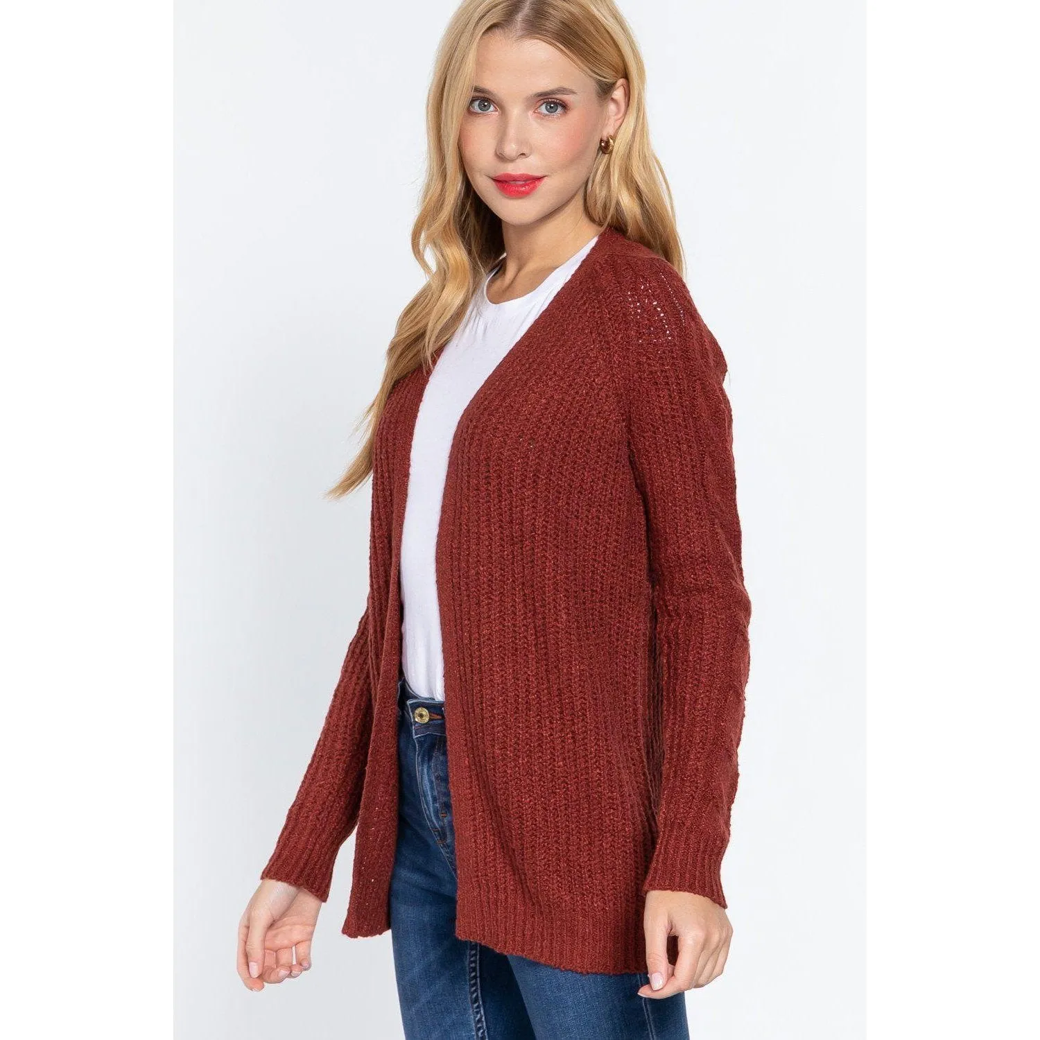 Long Slv Open Front Sweater Cardigan