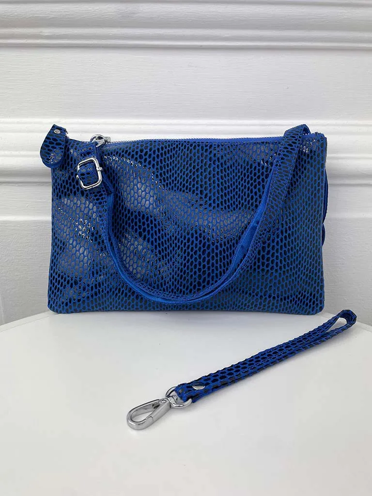 Malissa J Leather Snake Effect Clutch Bag - Cobalt