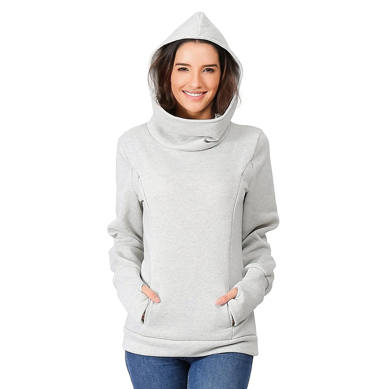 Maternity Sweatshirt Women Nursing Maternity Long Sleeves Hooded Breastfeeding Hoodie Pregnant Women Winter Hooded Sweatshirt