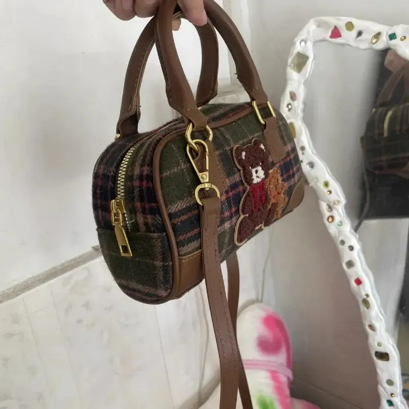 Plaid Bear Crossbody Bag