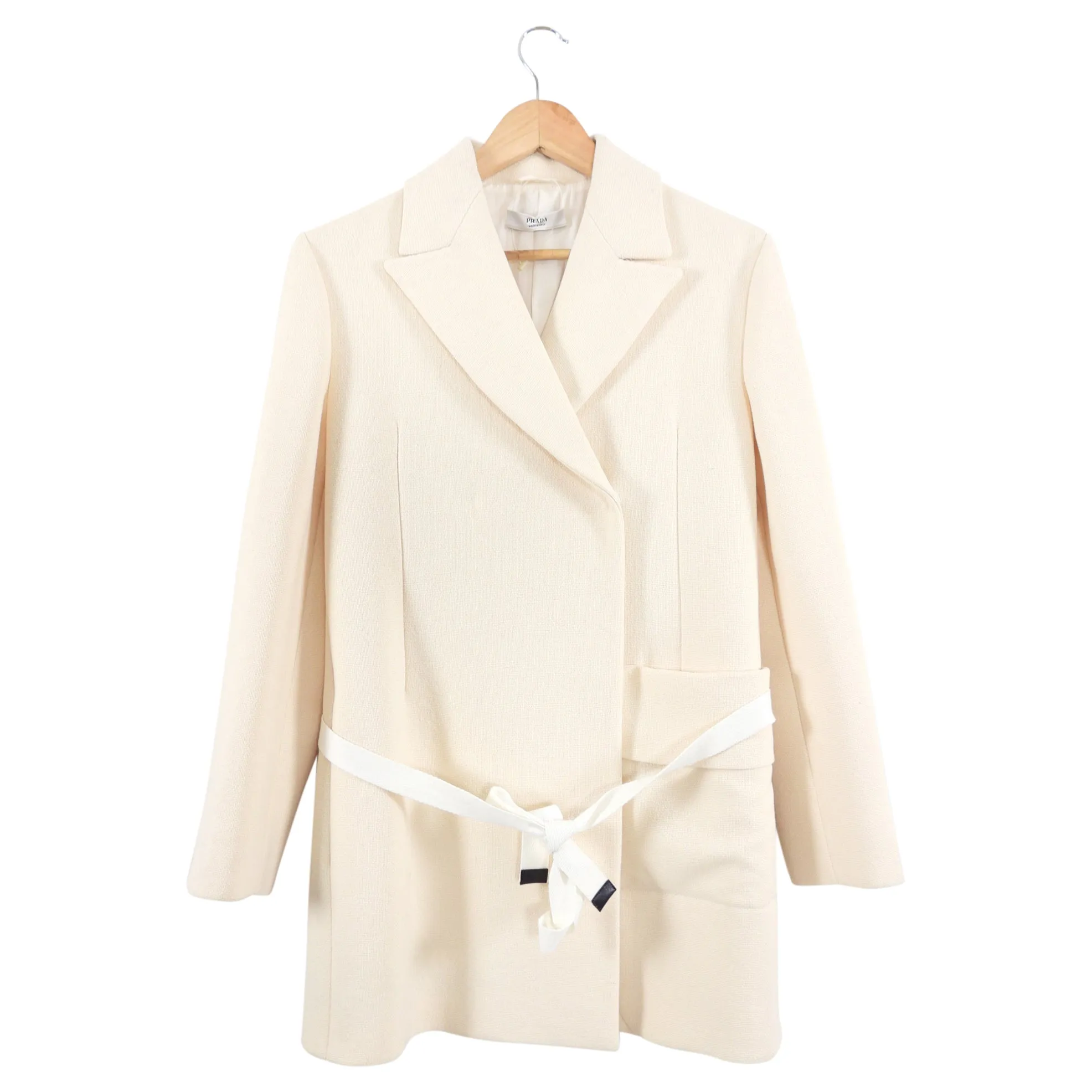 Prada Ivory Wool Short Coat with Belt Detail -  IT42 / USA S