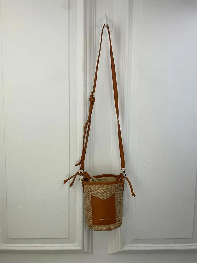 Rattan Drawstring Bag - Tan