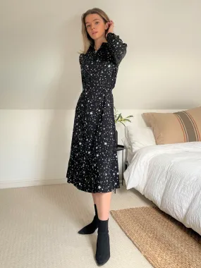 Slaytwins Dana Star Print Midi Shirt Dress- Black