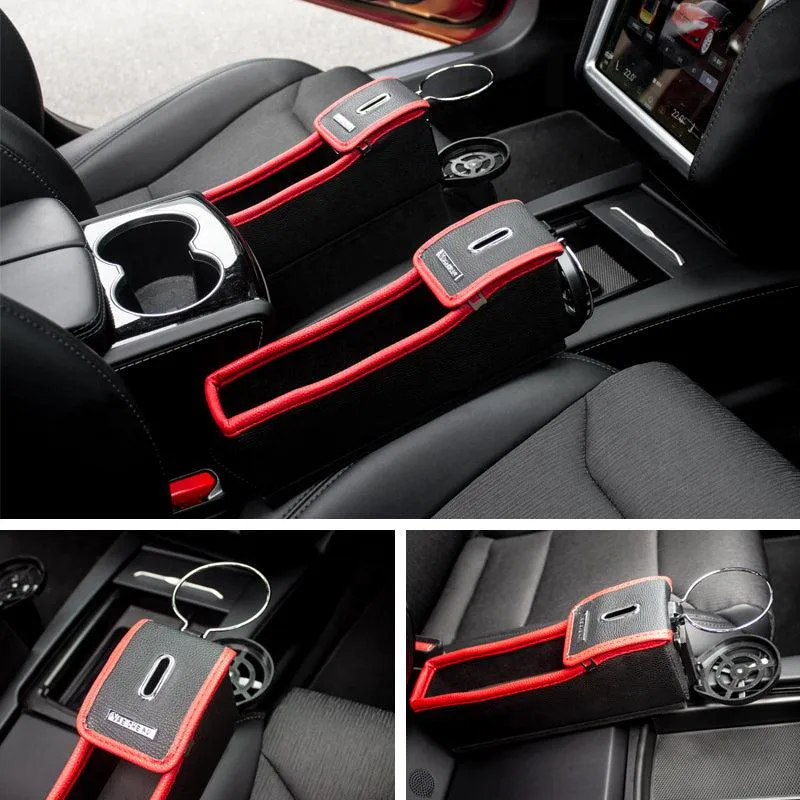 TAPTES Car Seat Slit Gap Storage Box with Foldable Cup Holder for Model S